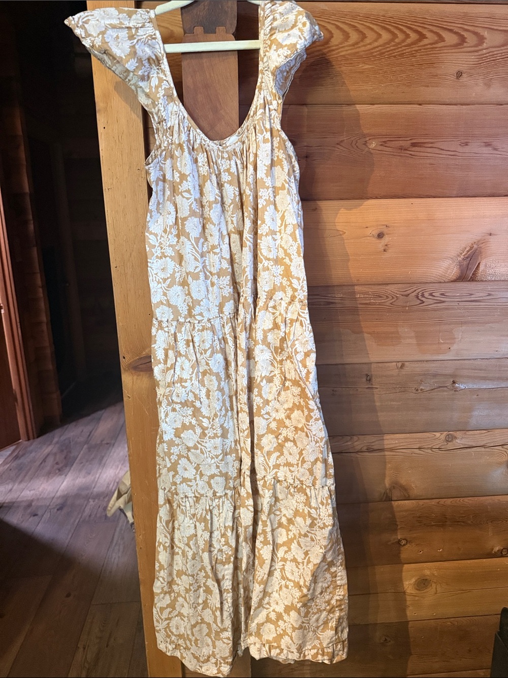 THE GREAT. Cream and White Floral Cotton Maxi Dress
